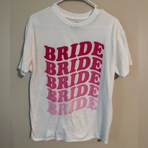 Women’s Pink/White “Bride” White Short Sleeve T-Shirt Size Medium